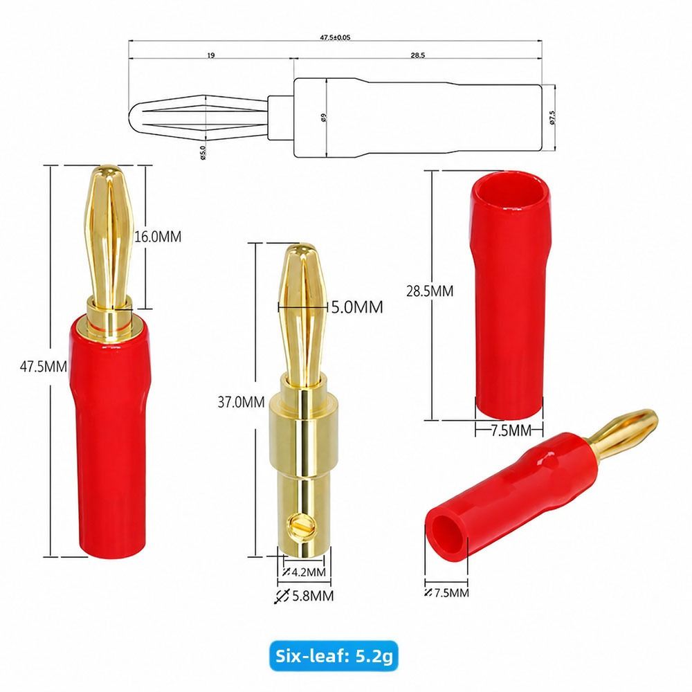 2/4Pcs 24K Gold Plated Gold Plated Audio Connector Self-locking Banana Plug  Audio Cable Adapter