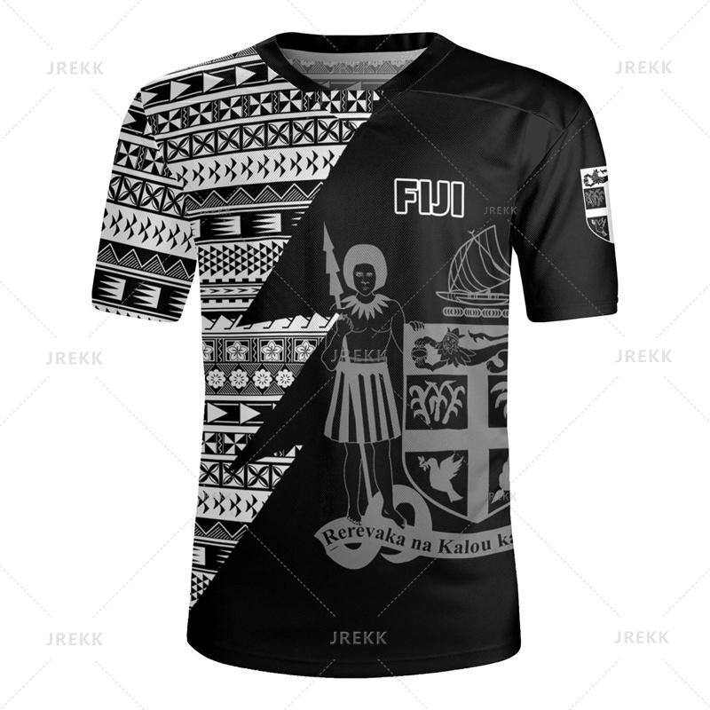3D The Republic-of Fiji Flag Printing V Neck T Shirt Fiji Rugby-Jersey Emblem Graphic V Neck T Shirts For Men Fashion Tee Shirts