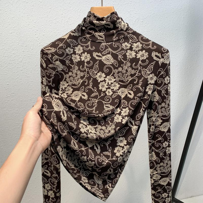 

Водолазка, базовая рубашка, женская новая женская одежда, рубашка в стиле ретро с принтом, в иностранном стиле, эластичный топ с внутренней талией 3XL