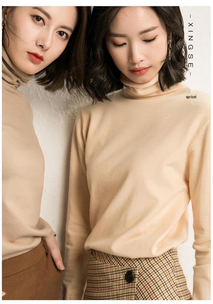 Women's Plus Size High Neck Turtleneck Pullover Sweater – Slim Fit, Thick, Pure Color, Autumn/Winter.