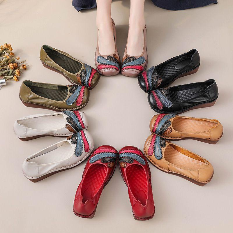 Fashion New 2025 Genuine Leather Wedge Flats Woman Patches Slip On Shoes Elegant Women's Loafers Handmade Platform Moccasin Ladies Flats