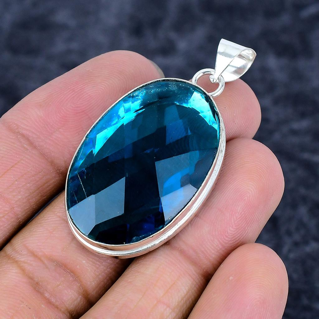 Iolite Quartz Gemstone Handmade 925 Sterling Silver Jewelry Pendant 2.01" M-3253