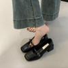 Retro Square Head High Heels, Shallow Mouth Single Shoes, Women's Spring and Autumn New French Temperament, Evening Breeze Thick Heel Leather Shoes