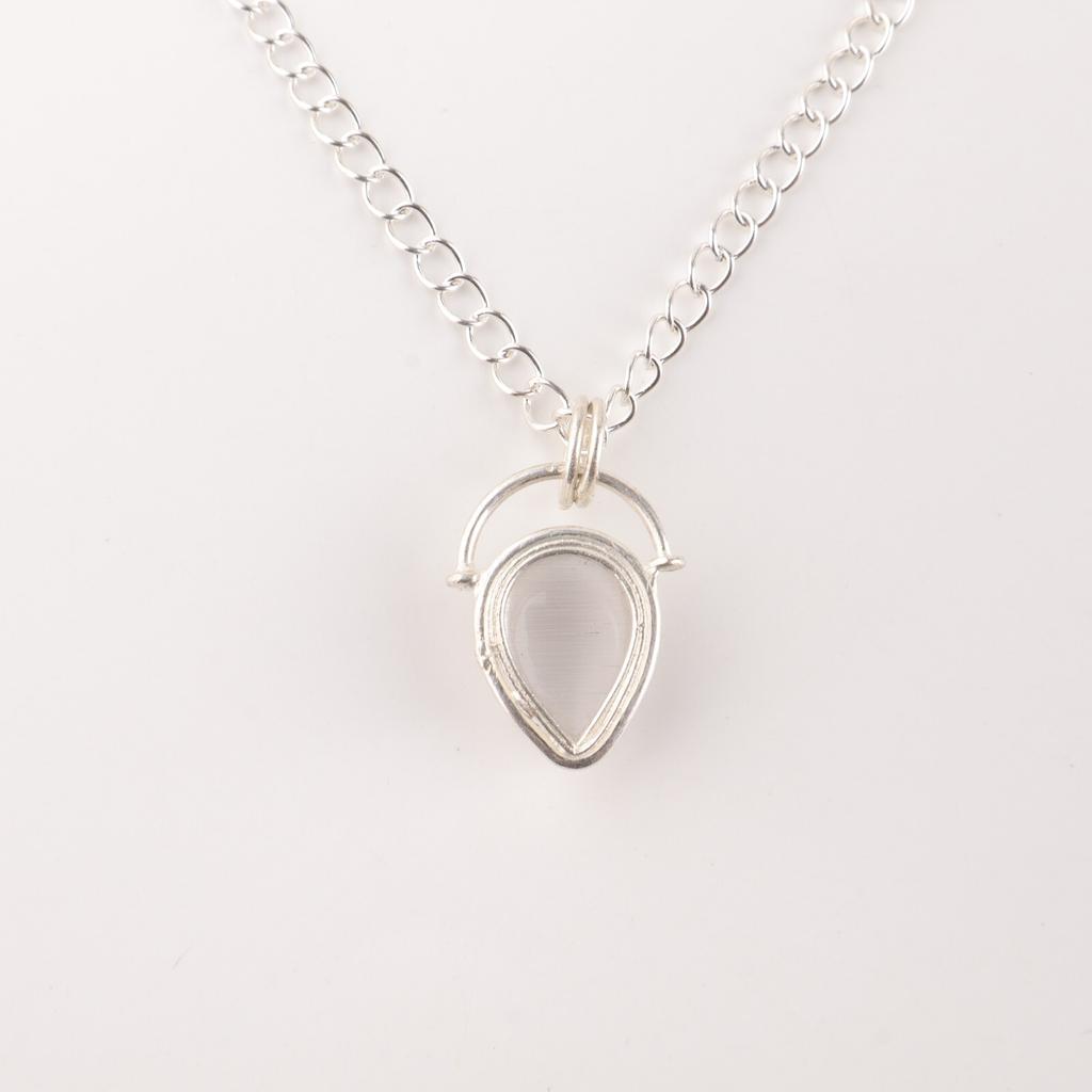 Selenite Gemstone 925 Solid Silver Jewelry Handmade White Stone Chain Pendant PP-56-38