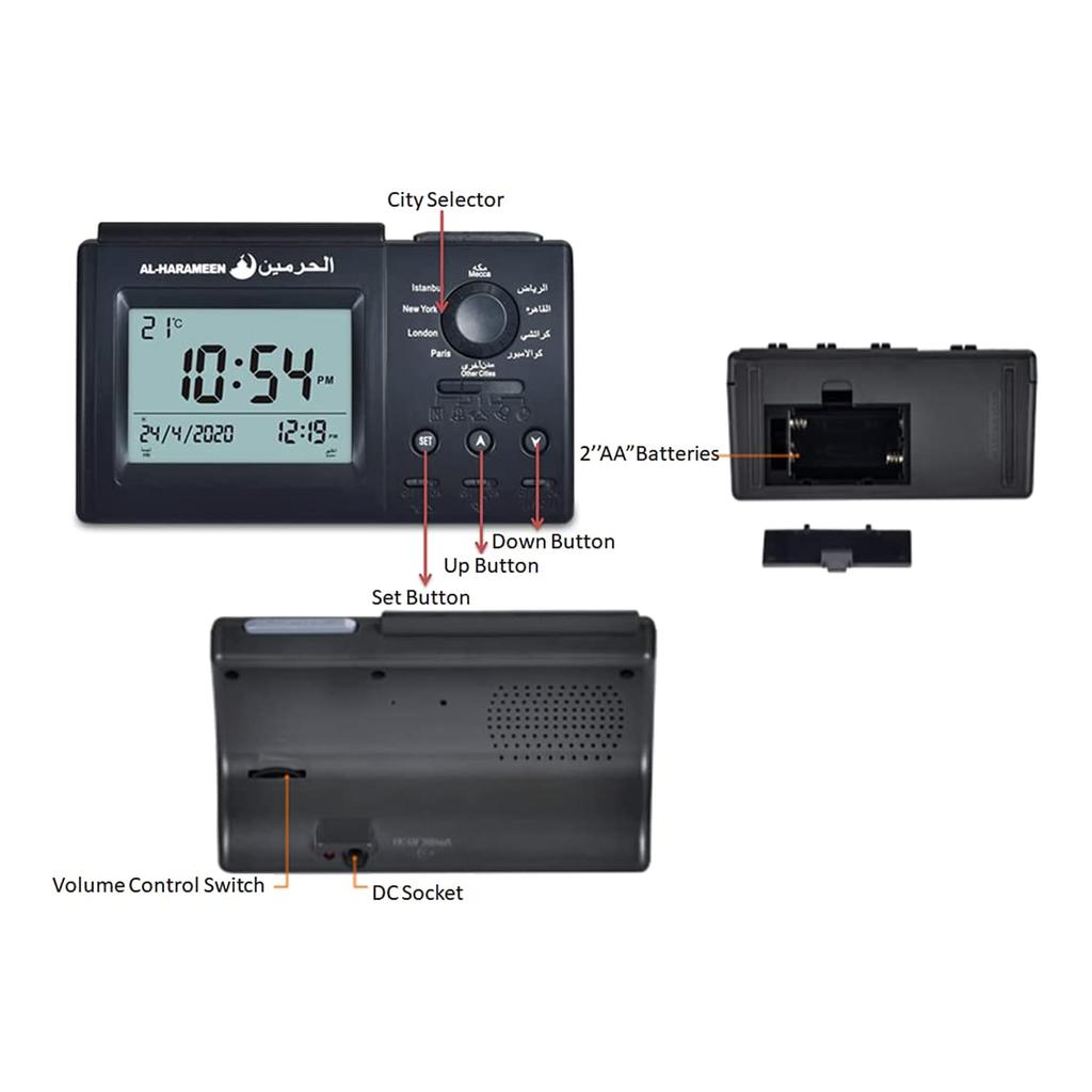 Azan Alarm Table Clock Islamic Digital Clock Muslim Azan Alarm Table Clock for All Prayers Qibla Direction Home Church