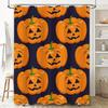 Halloweenpumpa Duschdraperi Set Vattentätt Tygtryck för Badrumsdekoration Orange Jack-o'-lanterns mot Mörkblå Bakgrund S