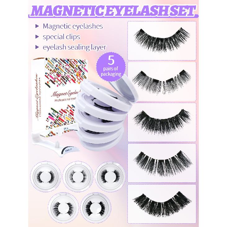 

Новый набор магнитных ресниц 5 пар с инструментами, магнитные ресницы без клея, натуральный завиток и объемный стиль, 7 доступных комбинаций 01