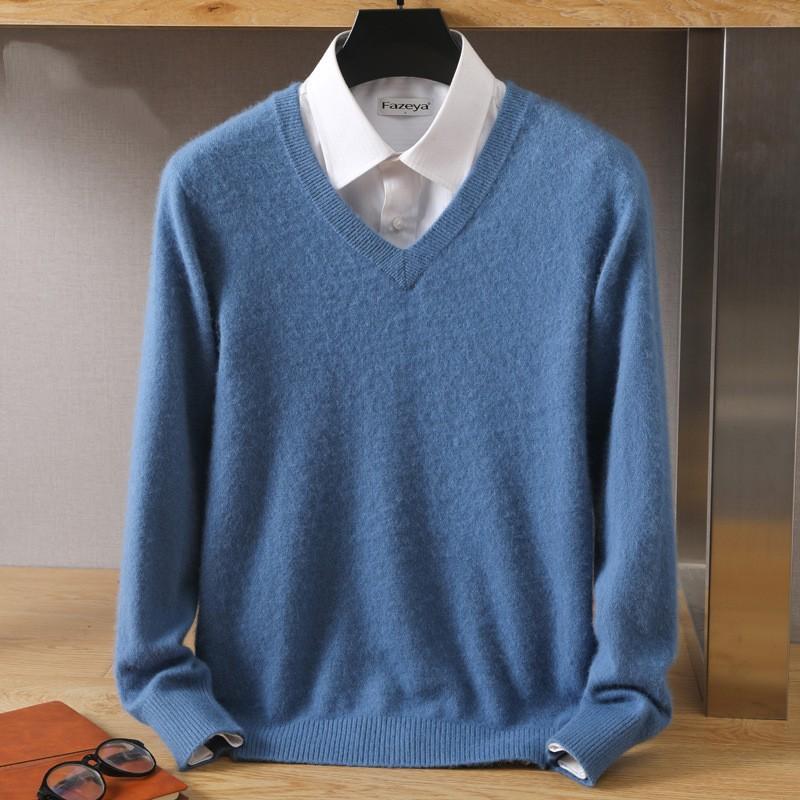 Men's Autumn and Winter V-neck Loose Solid Color Sweater Youth Bottoming Casual Knit Sweater