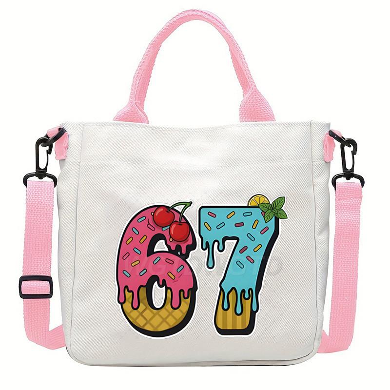 Steal a Brainrot 67 Unicorn Printed Student Crossbody Bag Casual Canvas Shoulder Bags