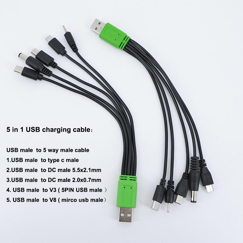 

20 см 5 в 1 USB папа на 5-сторонний тип C DC 5,5x2,1 мм 2,0x0,7 мм папа мини 5P V3 V8 mirco usb папа кабель для зарядки питания