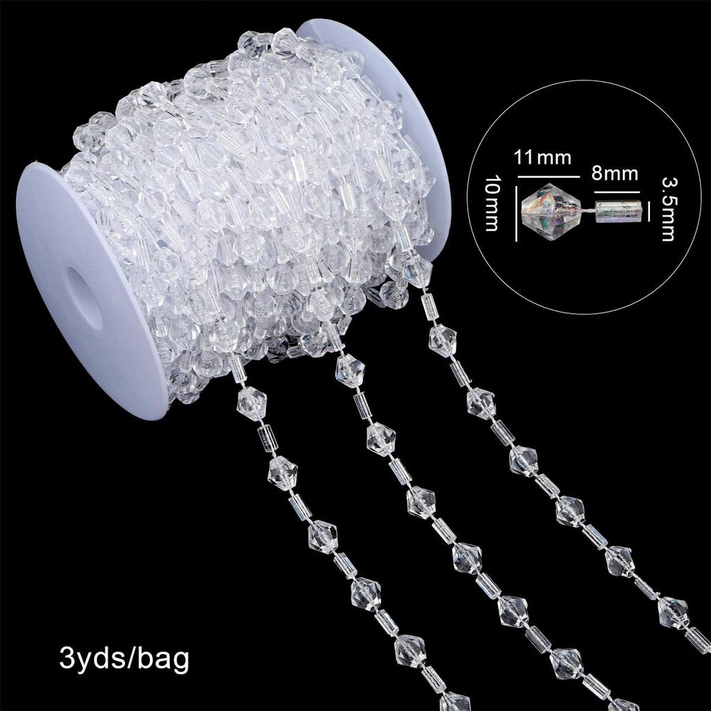 3Yard/ bag Akryl Gjennomsiktige perler for bryllup dekorasjon Hjem Party Ornament Supplies