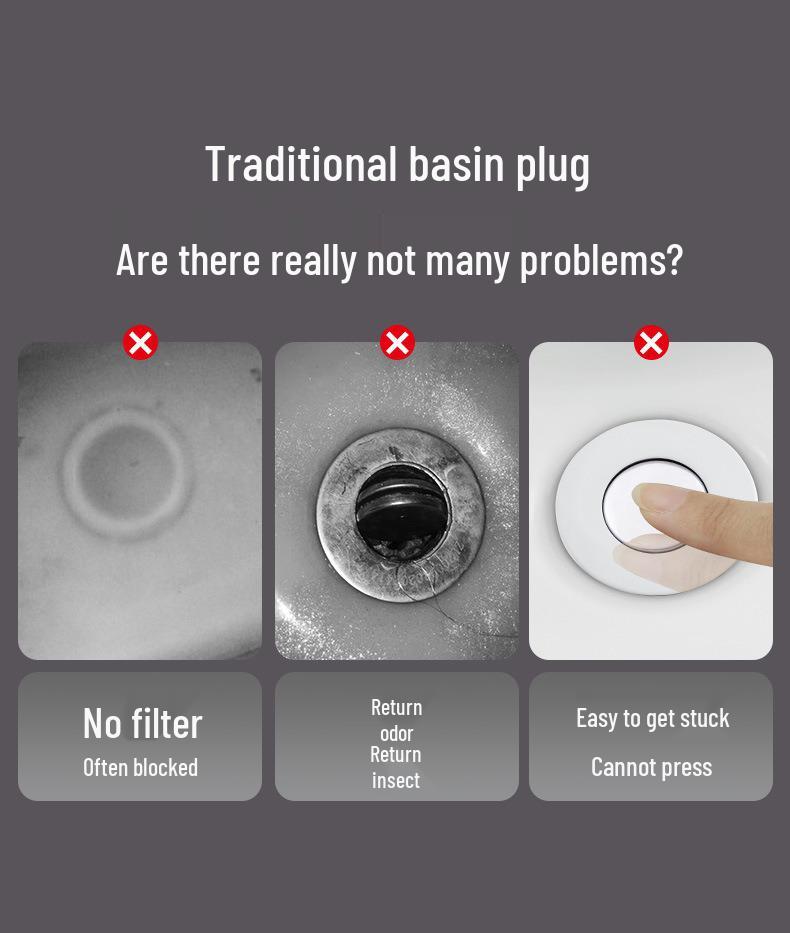 Universal Anti-Clog Bounce Filter Drain Stopper for Wash Basins