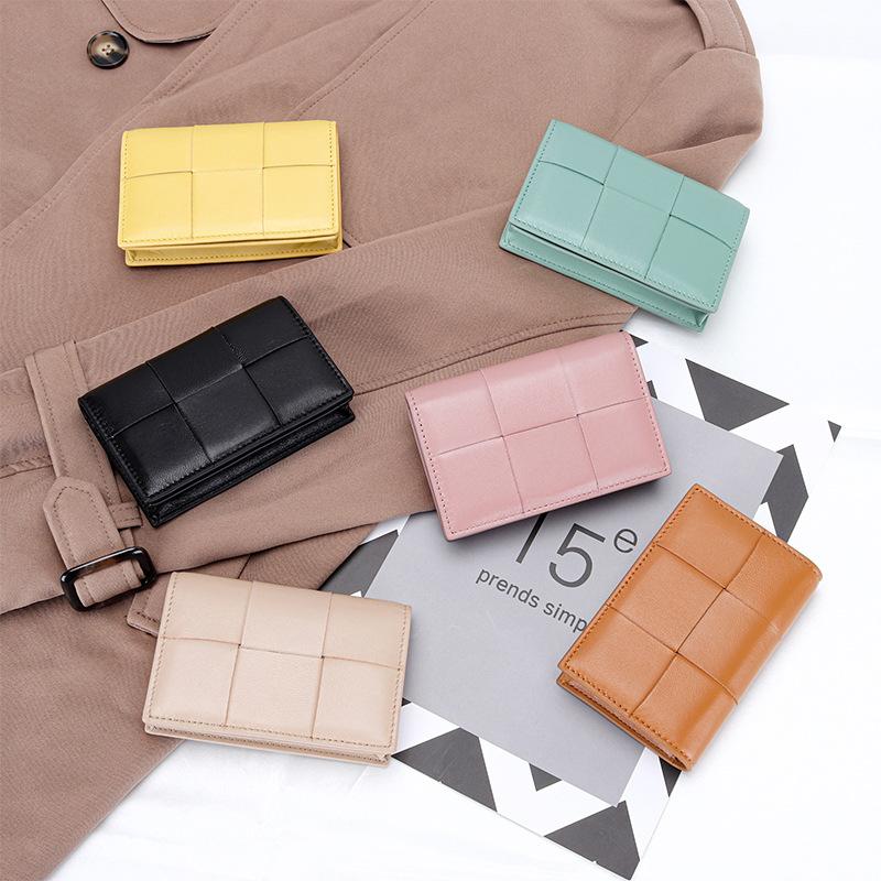 Sheepskin woven short women's change bag fashionable and versatile temperament genuine leather business card bag multi-functional e small card bag