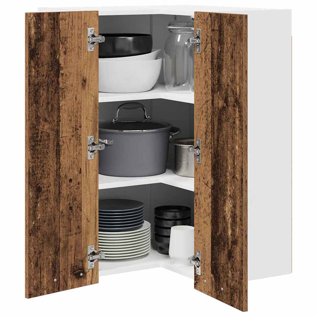 Hanging Cabinet In Vintage Wood and White 57 X 57 X 80 Cm Engineered Wood