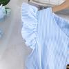 Sommer Mädchenkleid Hellblau Gestreift Rüschen Ärmellos V-Ausschnitt Kleid Elegant Niedlich Täglich Lässig Urlaubsstil Outfits