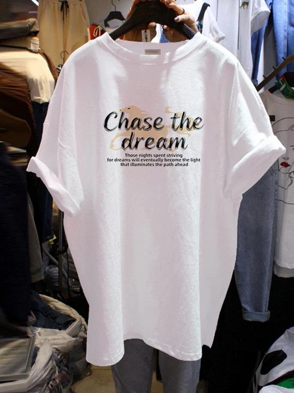 

Women s Trendy Retro High Street White Loose Fit Cotton T-Shirt 3XL білий