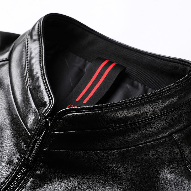 Kožený kabát Pánské podzimní a zimní nové pánské stojací límec měkká kožená bunda bunda bunda pro muže středního věku, volná ležérní kožená bunda