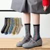 Ethnic Style Retro Women Socks Flower Embossment Harajuku Vintage Cotton Long Socks Autumn and Winter Japanese Middle Tube Socks