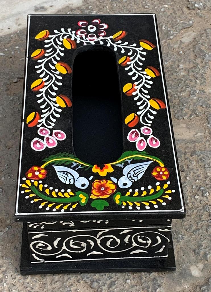 Ręcznie robione drewniane pudełko na chusteczki Ręcznie malowane Indyjska sztuka ludowa