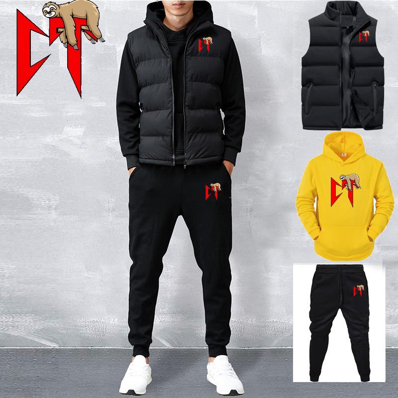 Pánské ležérní sety Vesta + Mikiny + Kalhoty 3dílná tepláková souprava Pánská sportovní souprava Hip Hop Oblečení na ven Tepláková souprava