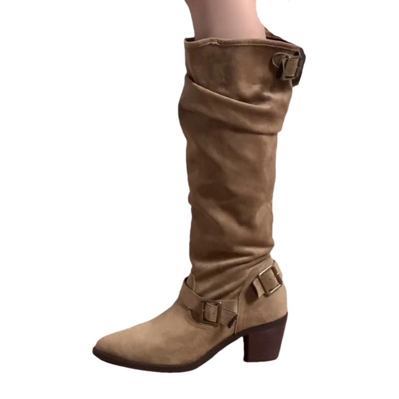 Fashion Pointed Toe Women High Boots Suede Designer Shoes Fashion Dress Chunky Boots 2025 New Trend Winter Knee High Chelsea Botas Mujer