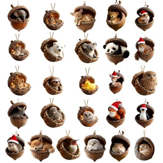 Yousheng Forest Animal Acorn Ornament 2D Acrylic Cozy Forest Christmas Ornament Woodland Creature Hanging Decoration for Xmas Tree Holiday Decor