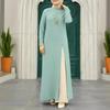 Elegant Ice Silk Crinkle Long Sleeve High-Slit Dress for Muslim Women