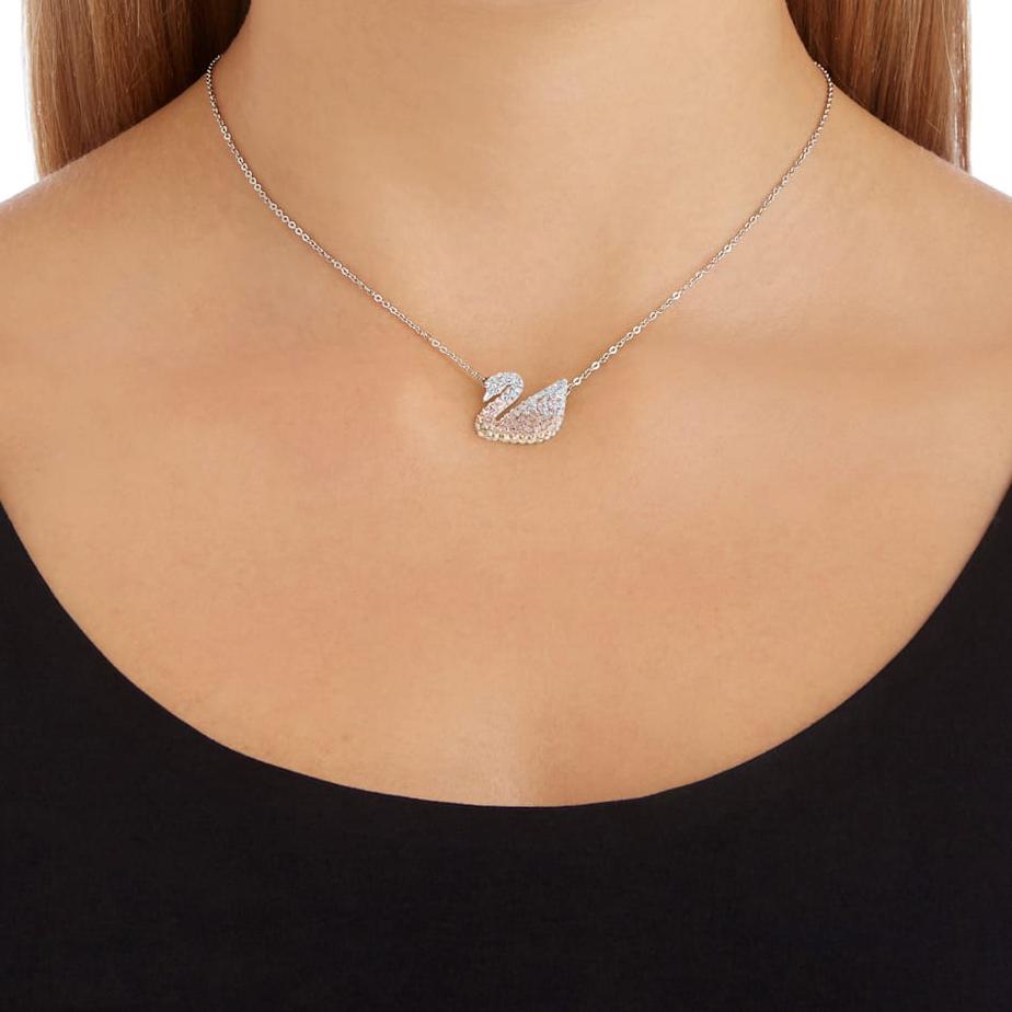 Swarovski Swan Series Pink Gradient Swan Earring Set Necklace Women Jewelry 5215037+5215034