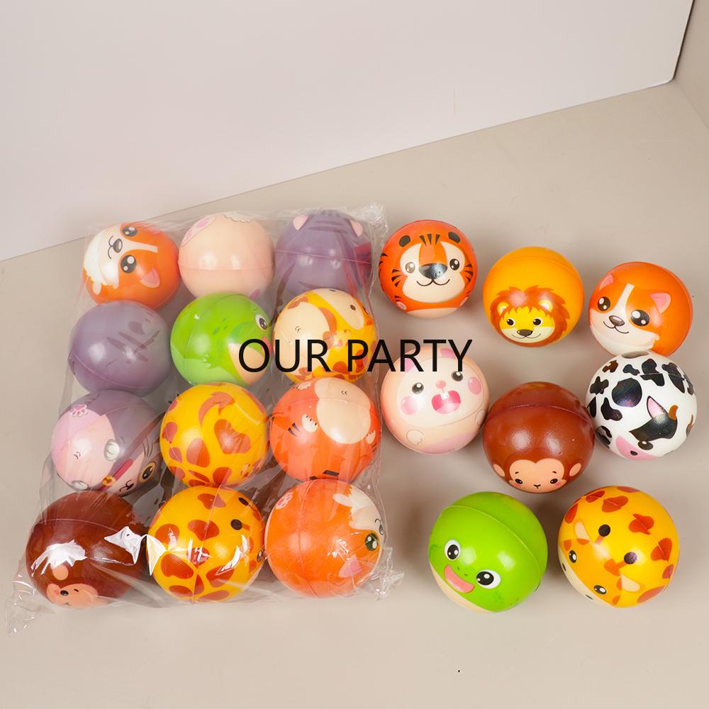 

12Pcs Cartoon Animal Theme Soft PU Jumping Bouncy Ball Antistress Toys for Kids Birthday Baby Shower Party Favors Pinata Fillers