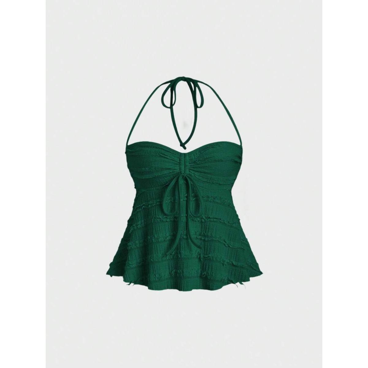 

Сексуальные трехмерные ощущения на шнуровке короткие бюстье модные топы с халтером и висячей горловиной S темно-зеленого