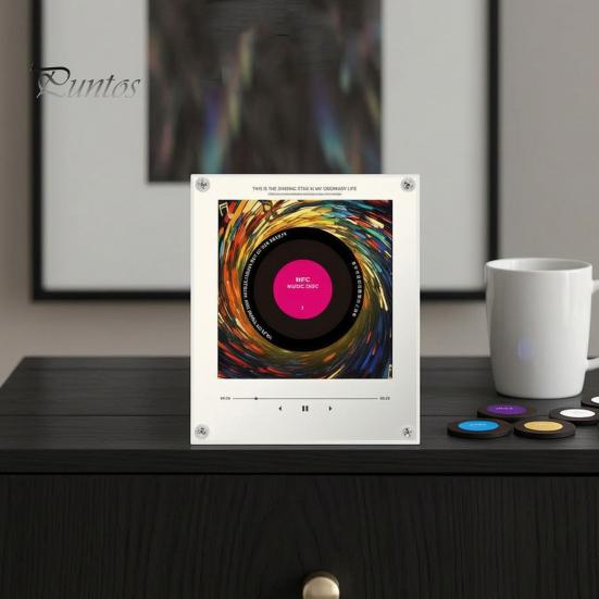 Home Kitchen Music Box Magnetic Refrigerator Player, NFC Enabled Vinyl Record Fridge Magnet, Acrylic Decorative Magnet with Light LED Light,