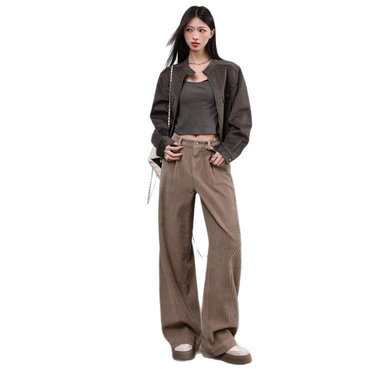 Women's High-Waisted Corduroy Straight-Leg Pants - New Autumn Loose Slimming Drape Design