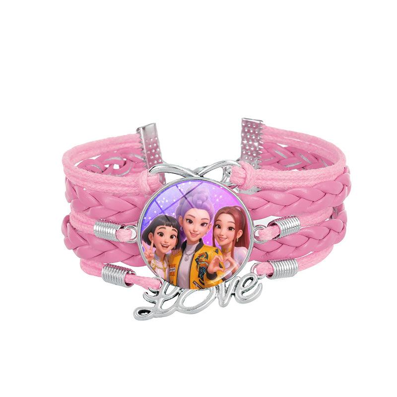 1Pc Demon Hunters KPOP Cartoon Time Gem Bracelet, Leather Braided Blue Multi Layer