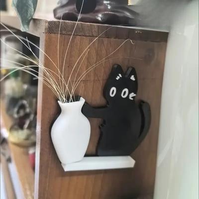 Schwarze Katze schiebt Vase Deko Katzenbart Sammlung & Erinnerungsbox Kühlschrankmagnet Heim Büro Deko Perfektes Geschenk für Katzenliebhaber