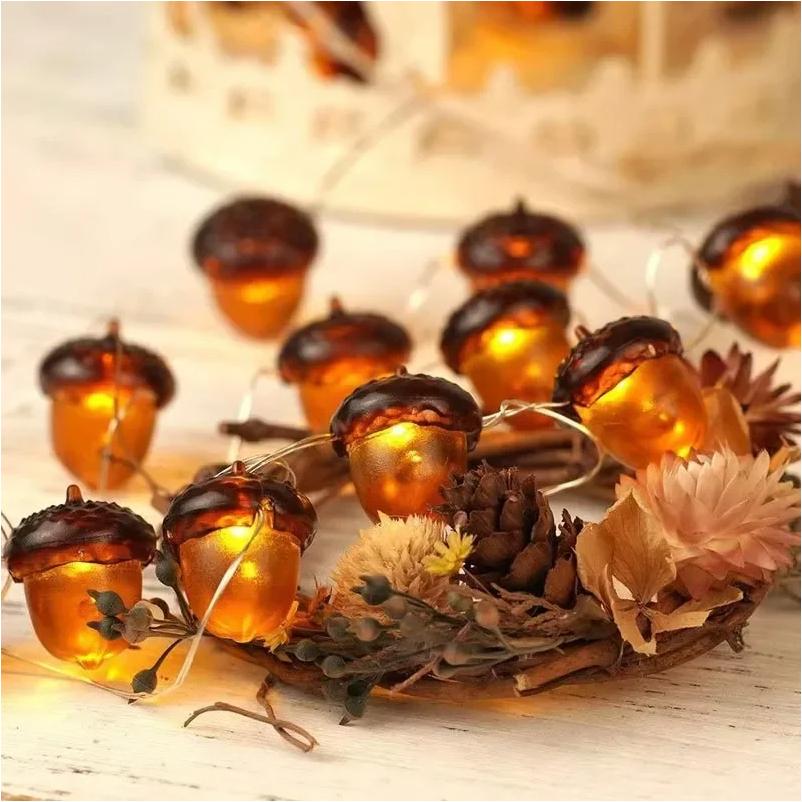LEDs Acorn String Lights Thanksgiving Decorations 9.8ft Fall Lights Forest Decor Fairy Decorative Lights Battery Powered for