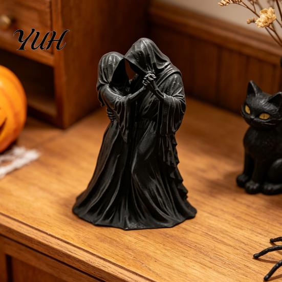 Spooky Gothic Gifts Dancing Grim Reaper Couple Figurine, 3D Printed Hooded Skeleton Dark Style Shelf Decor Statue, Aesthetic Tabletop Decor, Halloween