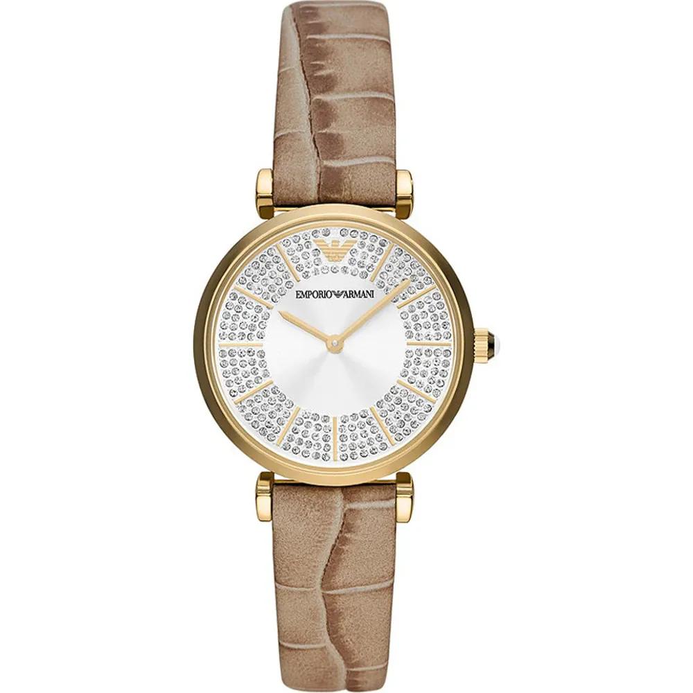 Emporio Armani Gianni T-Bar Silver Beige Leather Ladies Quartz Watch AR11518 серебряный