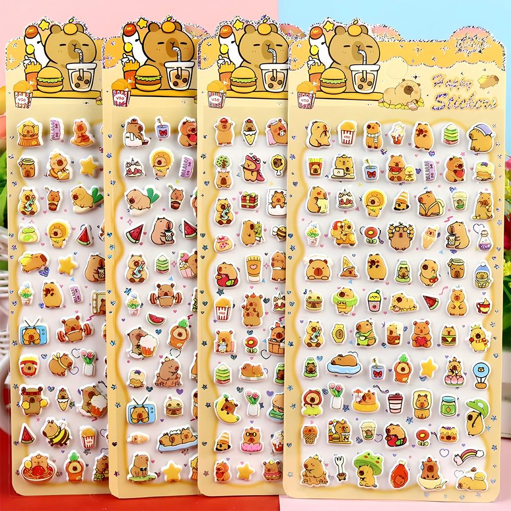 

4pcs Cartoon Capybara 3D Bubble Stickers Funny Cute Animals Relief Decals DIY Scrapbook Phone Guitar Reward Sticker Decoration