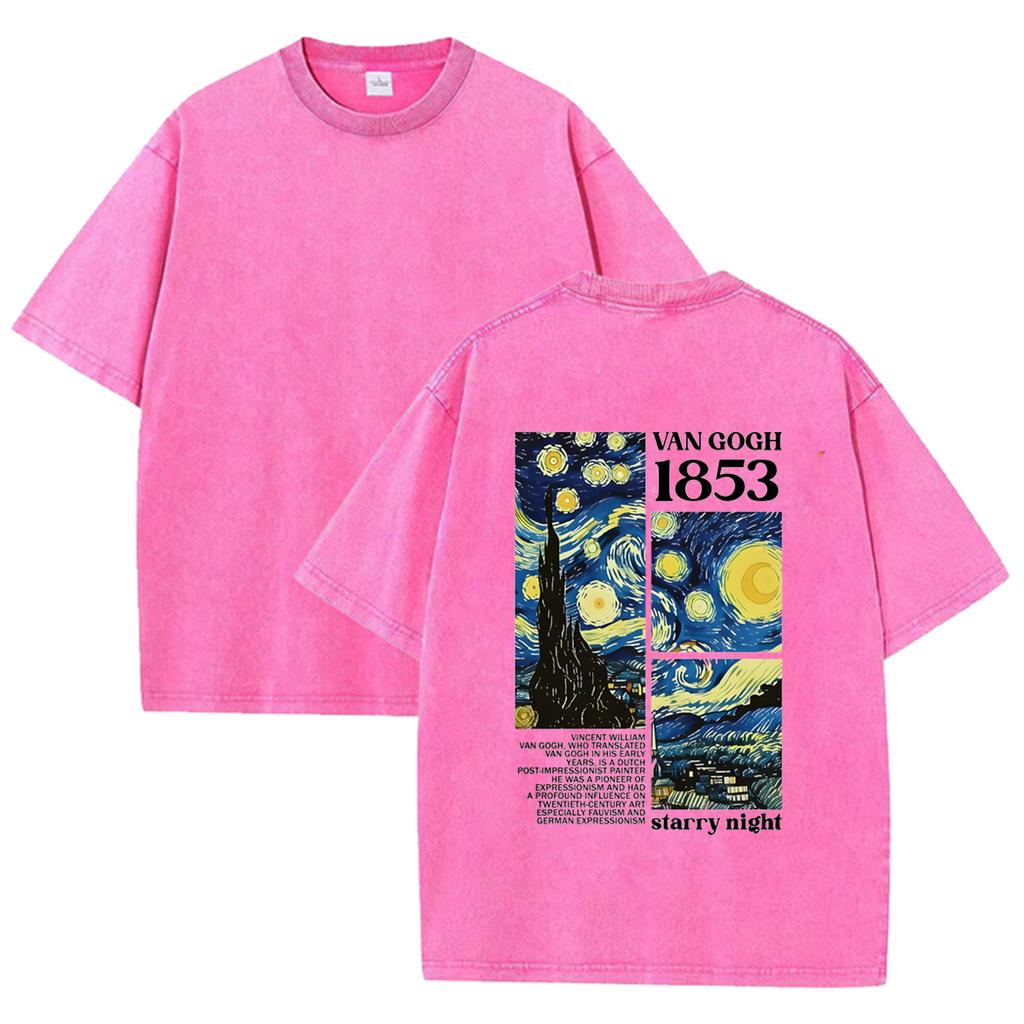 Van Gogh Famous Painting Print Męska Koszulka Czysta Bawełna Letnia Okrągły Dekolt Krótki Rękaw Luźne Modne Streetwear Koszulki