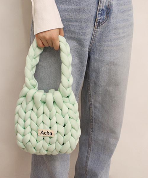 Acho Knitted Pompon Tote Bag_Mint