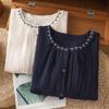 Women Loose Fit Short Sleeve Embroidered Cotton Linen Summer Shirt
