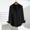 White Satin Shirt Loose Fit Spring Autumn Black Blouse Fashionable Design High Quality Comfortable Stylish Top