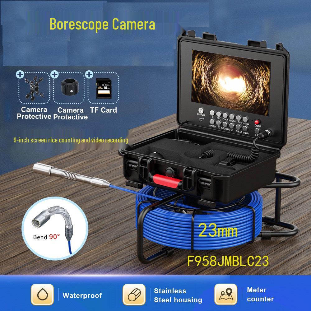 

9 Screen Pipe Endoscope with 23mm Lens & Meter Counter - HD Video Sewer Detector 20m HD