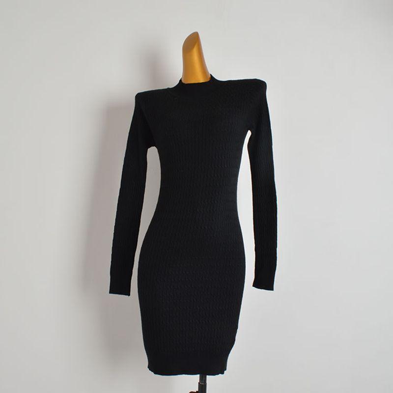 

Spring and Autumn Thin Half-High Collar Long Sleeves Knitting Dress Women s Stretch Slim Fit Inner Wear Bodycon Dress Bottoming One-Step Skirt Black L/XL
