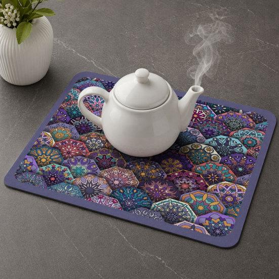 huaqianguhh Bohemian Dish Drying Mat, Super Absorbent Diatomaceous Earth Drainer Non-Slip Colorful Ethnic Heat Insulation Mat for Kitchen Counter