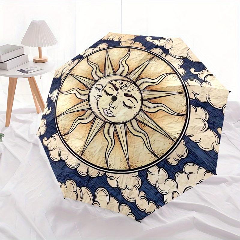 Sun, Moon Themed Eight Rib Automatic Folding Umbrella Is Suitable for Both Men and Women, Making It A Perfect Christmas and Valentine's Day