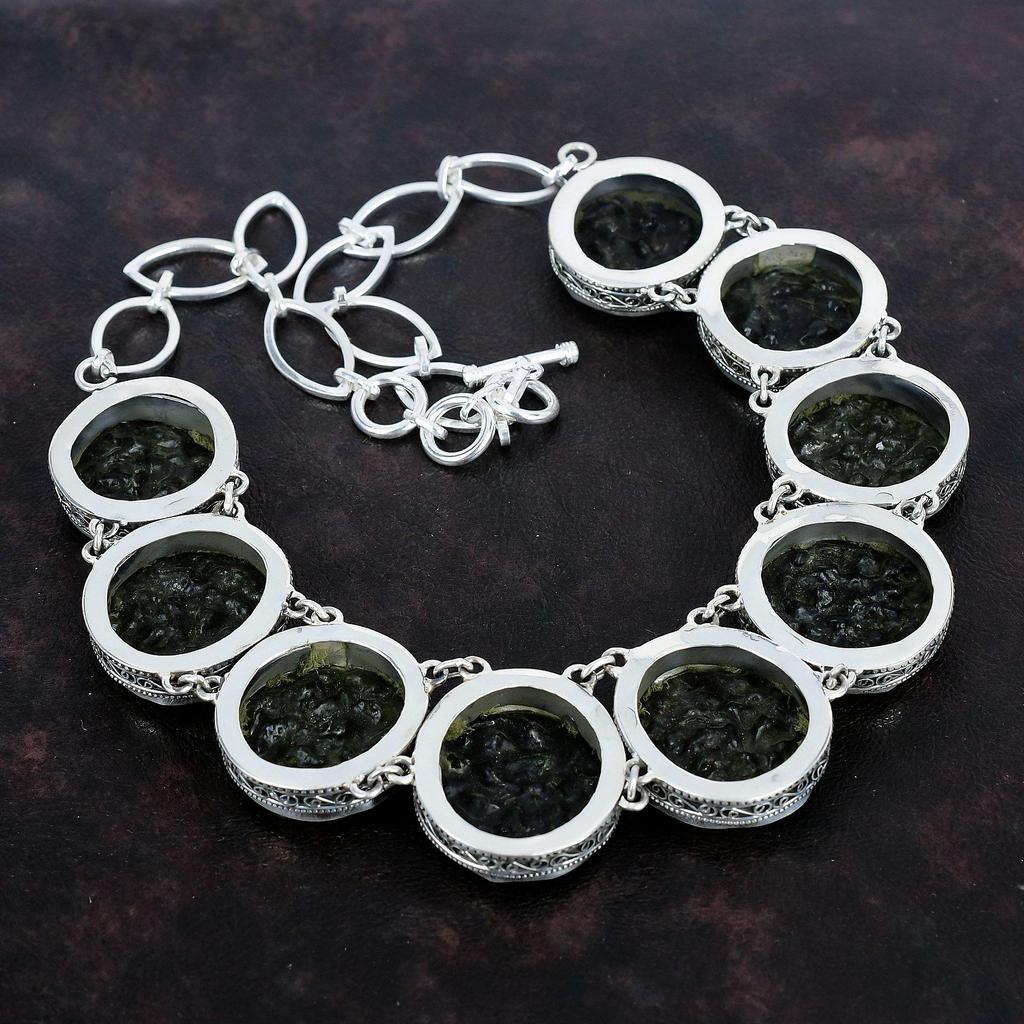 Moldavite Necklace Real Gemstone Jewelry Vintage Necklace 925 Sterling Silver Necklace Adjustable Chain Necklace Handmade Jewelry For Gifts
