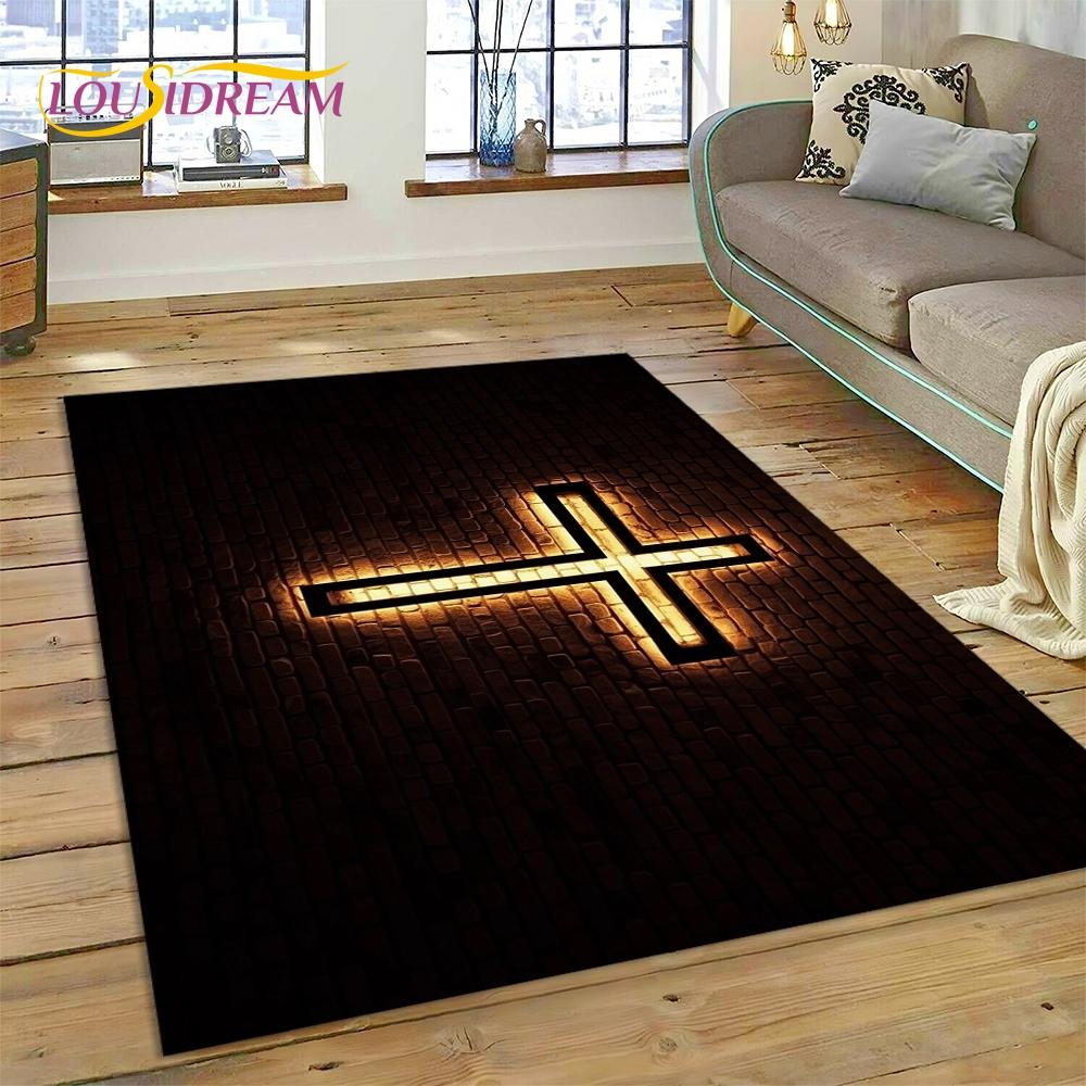 New 3D Pray Holy Bible Cross Jesus Carpet for Living Room Bedroom Home Decor,Floor Mat Non-slip Decoration for Sofa Doormat Gift