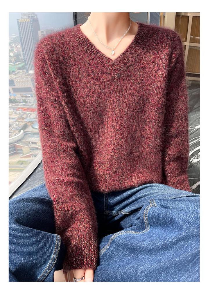Versatile Women's Cashmere Knit V-Neck Top - Loose Fit, Slimming, Warm for Autumn/Winter