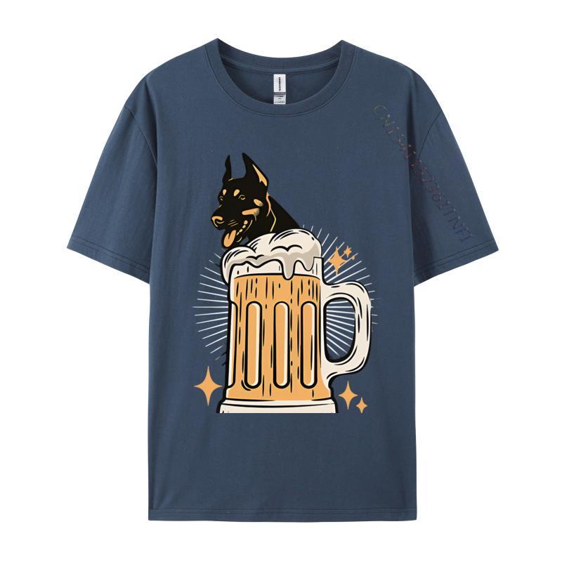Doberman Dog Lover Funny Beer Lover Tshirt Black High Quality Funny Style T Shirt Cotton Mens Tops Tees